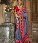 Navy Blue Colour Patola Silk Blend Sarees With Motifs