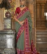Mehendi Colour Patola Silk Blend Sarees With Motifs