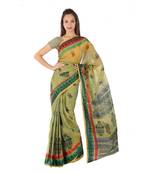 Unique Design Floral Print Green Kota Doria Saree Deepawali Gift 233