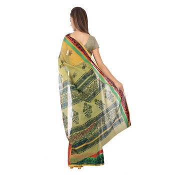 Unique Design Floral Print Green Kota Doria Saree Deepawali Gift 233 2
