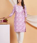 Aarti fashion purple rayon kurti pant  set