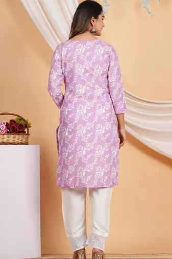 purple rayon kurti pant  set