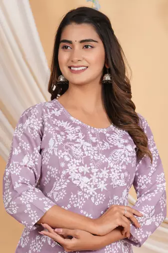 purple rayon kurti pant  set