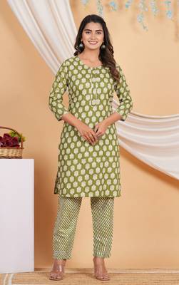 light green rayon kurti pant  set 1