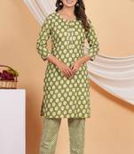 Aarti fashion light green rayon kurti pant  set