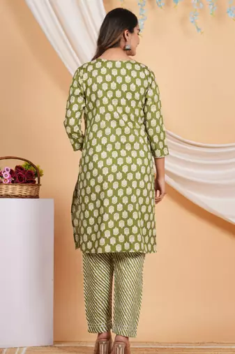 light green rayon kurti pant  set