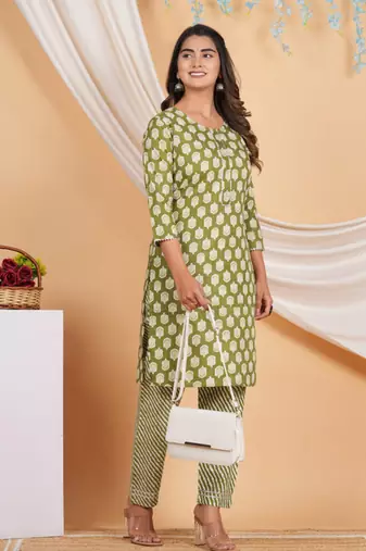 light green rayon kurti pant  set