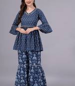 Aarti fashion blue cotton kurti sarara set