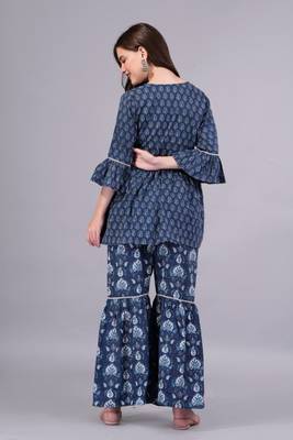 blue cotton kurti sarara set 2