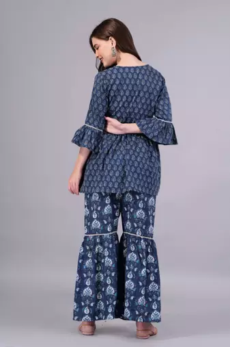 blue cotton kurti sarara set