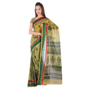 Unique Design Floral Print Green Kota Doria Saree Deepawali Gift 233 3