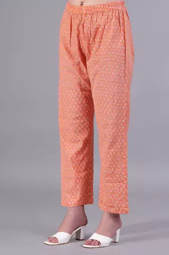 peach cotton kurti anarkali pant set