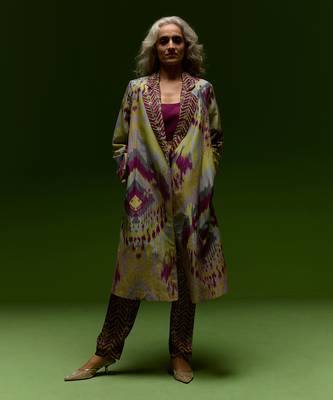 Purple ikat printed jacket set 1