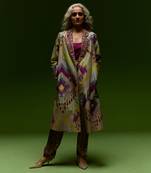 Purple ikat printed jacket set