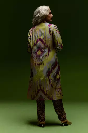 Purple ikat printed jacket set