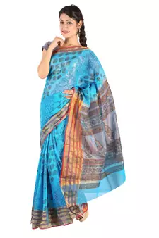 Designer Paisley Print Fancy Blue Kota Doria Saree Deepawali Special Gift 241