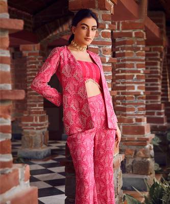 Fuchsia pink georgette embroidered co-ord set 2