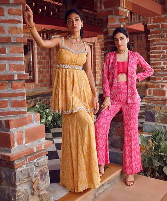 Fuchsia pink georgette embroidered co-ord set 4