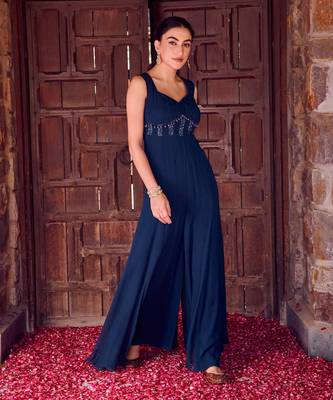 Midnight blue georgette printed jumpsuit 1