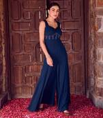 Midnight blue georgette printed jumpsuit
