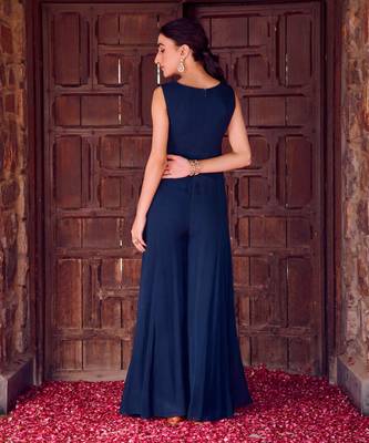 Midnight blue georgette printed jumpsuit 2
