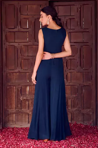 Midnight blue georgette printed jumpsuit