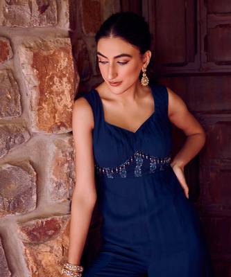 Midnight blue georgette printed jumpsuit 3