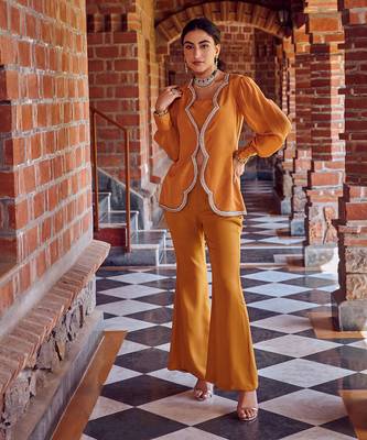 Mayan gold crepe & georgette co-ord set 1