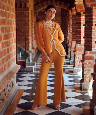 Mayan gold crepe & georgette co-ord set 2