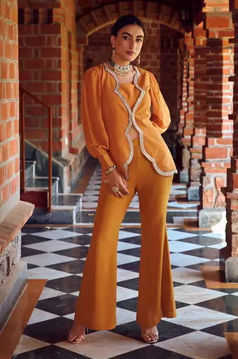 Mayan gold crepe & georgette co-ord set
