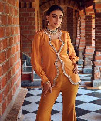 Mayan gold crepe & georgette co-ord set 4