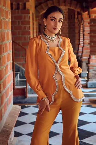 Mayan gold crepe & georgette co-ord set