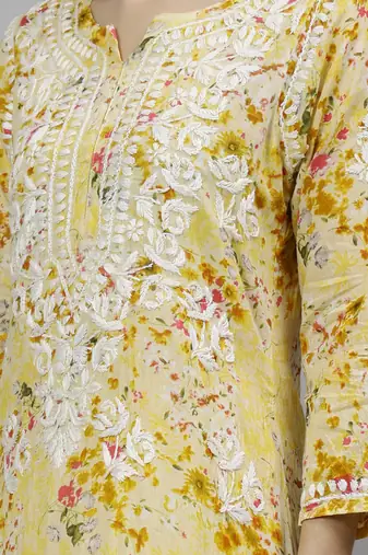hand embroidered blue mal-mal lucknow chikankari women kurta set