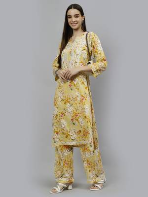 hand embroidered blue mal-mal lucknow chikankari women kurta set 4