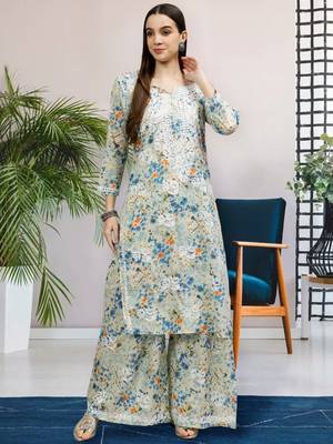 hand embroidered green mal-mal lucknow chikankari women kurta set 1