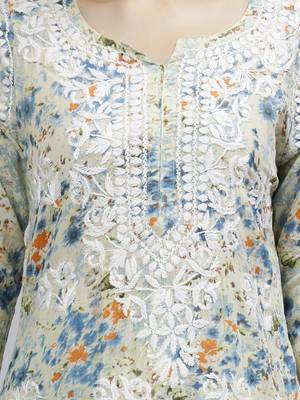 hand embroidered green mal-mal lucknow chikankari women kurta set 2