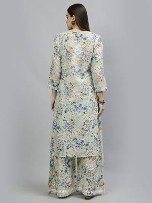 hand embroidered green mal-mal lucknow chikankari women kurta set 3