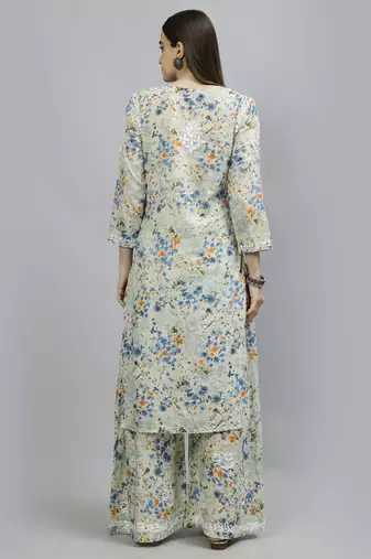 hand embroidered green mal-mal lucknow chikankari women kurta set