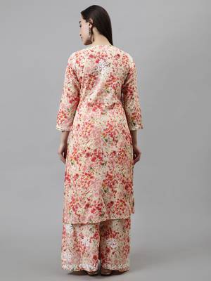 hand embroidered peach mal-mal lucknow chikankari women kurta set 2