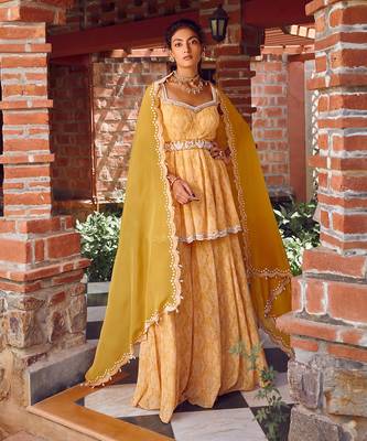Mayan gold georgette peplum sharara set 1