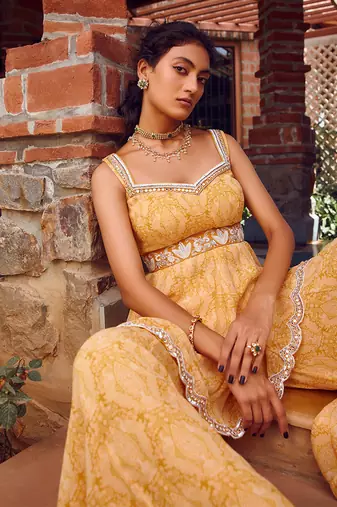 Mayan gold georgette peplum sharara set