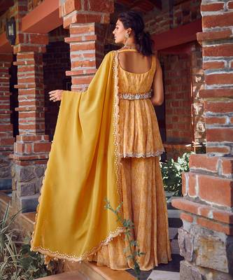 Mayan gold georgette peplum sharara set 3