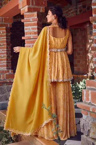 Mayan gold georgette peplum sharara set