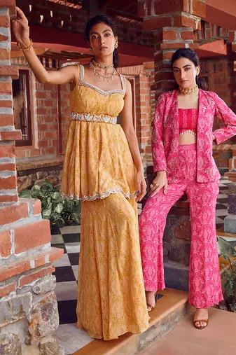 Mayan gold georgette peplum sharara set
