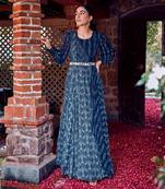Midnight blue georgette printed & embroidered anarkali