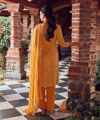 Mayan gold georgette printed & hand embroidered kurta set 3