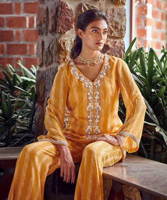 Mayan gold georgette embroidered co-ord set 3