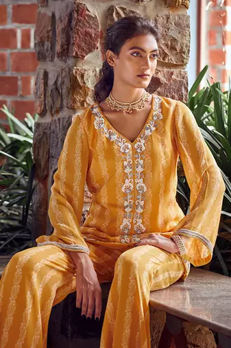 Mayan gold georgette embroidered co-ord set