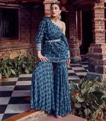 Midnight blue georgette printed gharara set