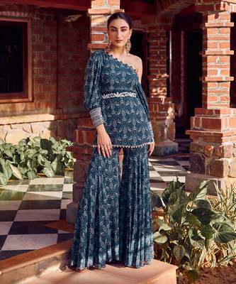 Midnight blue georgette printed gharara set 3